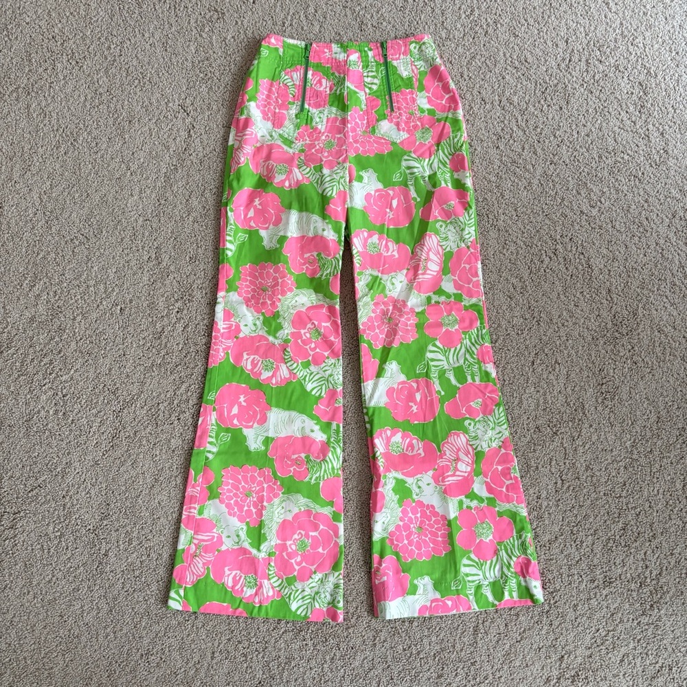 Vintage pink and green Lilly Pulitzer pants with zippers